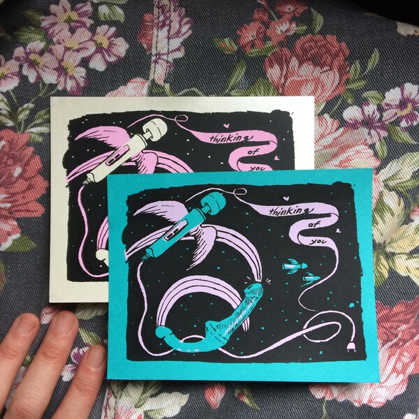 Vibrator Screen Print Post Cards, Mail Art, Sex Toys, Hitachi Magic Wand, Dildos, Outer Space