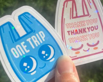 Plastic Bag Sticker | Glitter Grocery Bag Sticker | Cute One Trip Shopping Bag Sticker | Kawaii Thank You Shopping Bag Sticker