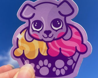 Cute Pitbull Ice Cream Sticker - Purple Pit Bull Sundae Sticker for Water Bottles, Journals, Laptops