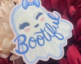 Spooky Cute Ghost Sticker | Adorable Halloween Ghost Girl Sticker | Boo-tiful Cute Ghost Sticker Girly Halloween Spooky Girl Season Gift