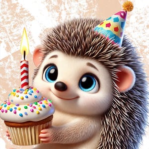 Cartão de aniversário de ouriço – Cartão digital para imprimir – Cartão de aniversário de animal fofo – Download para impressão para crianças e amantes de animais