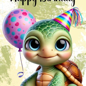 Birthday Card Turtle 2 Download – Digital greeting card with cute turtle – Birthday card to print