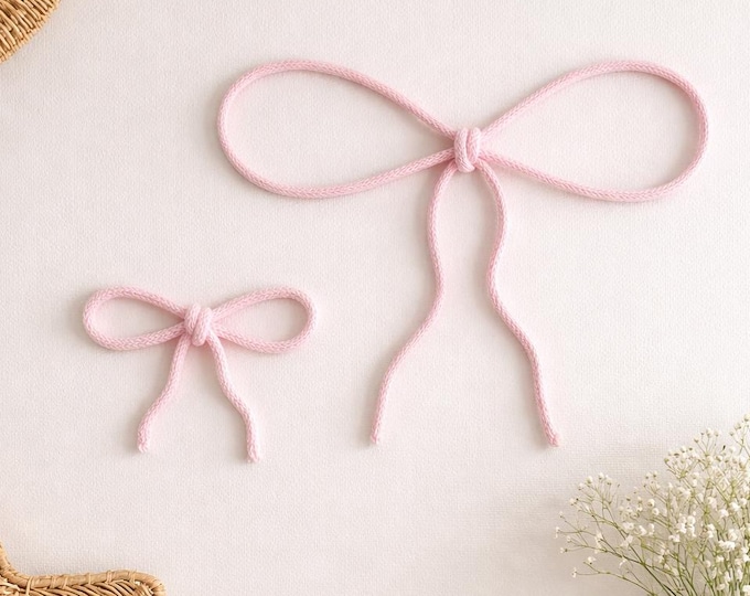 Featured listing image: Handmade I-cord Bow Set – Nursery Wall Decor – Baby Room Decoration – Fiber Art Bows – Neutral Kids Room Decor
