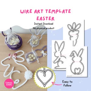 Wire Art Easter Template | 12 I-Cord Patterns Bunny, Basket & Flowers | DIY Printable French Knitting PDF | Easter Decoration | Special Gift