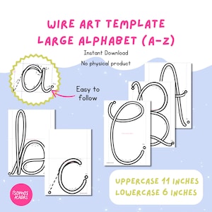 Puede incluir: Plantilla digital de arte de alambre para el alfabeto grande (A-Z). Las letras mayúsculas miden 28 cm y las minúsculas 15 cm. Descarga instantánea y fácil de seguir. Sin producto físico.
