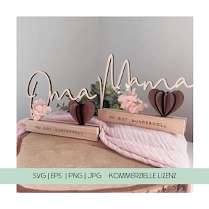 SVG Muttertag 3D Herz Laserdatei Klötzchen Mama Oma inklusive Gewerbelizenz | EPS PNG jpg  | Digitale Datei Klötzchendatei 160 mm x 22 mm