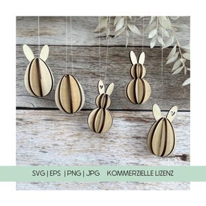 SVG Laserdatei Osteranhänger 3D Anhänger für 3mm Platten Ostern inklusive Gewerbelizenz | EPS PNG jpg | Digitale Datei Osterhase Osterei