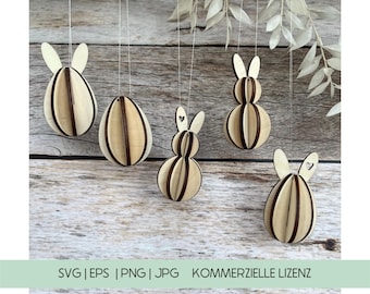 SVG laser file Easter pendant 3D pendant for 3 mm plates Easter including commercial license | EPS PNG jpg | Digital file Easter bunny Easter egg