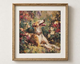 Italian Greyhound Oil Painting Poster, Floral Dog Wall Art, Fawn Italian Greyhound Gift, Pied Iggy Poster, Unique Pet Art