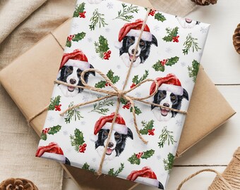 Border Collie Custom Name Wrapping Paper: Personalized Christmas Dog Watercolor Gift Wrap
