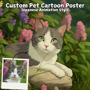 Custom Japanese Anime Inspired Pet Portraits Using Pet Photo, Personalized Dog Gift, Cat Poster Cartoon Character, Customized Pet Memorial