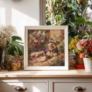 Schnauzer Printed Poster, Miniature Schnauzer Wall Art Decor, Playful Dog Oil Painting, Floral Impressionist Portrait, Schnauzer Mom Gift image 3