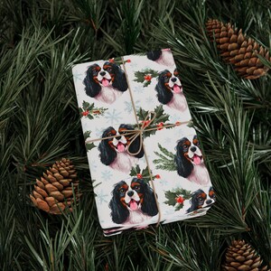 Custom Name Tricolor Cavalier King Charles Spaniel Wrapping Paper: Personalized CKCS Dog Christmas Watercolor Gift Wrap image 8