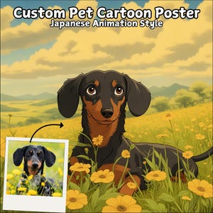 Custom Japanese Anime Inspired Pet Portraits Using Pet Photo, Personalized Dog Gift, Cat Poster Cartoon Character, Customized Pet Memorial