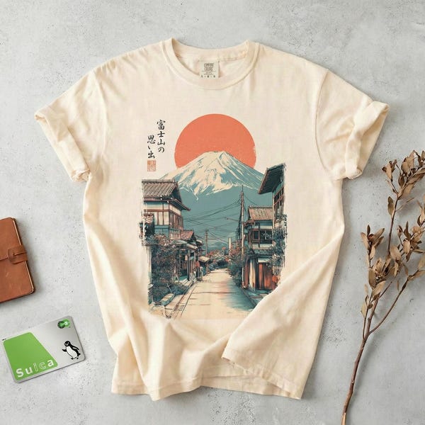 Japanese Mount Fuji Unisex Graphic T-shirt, Comfort Colors Ivory Shirt, Vintage Japan Street Tee, Retro Streetwear Aesthetic