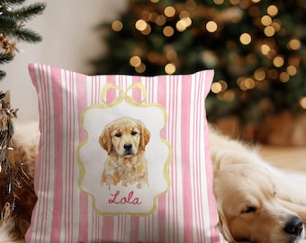 Custom Pet Pillowcase, Personalized Dog Gift, Cat Portrait Pillow, Watercolor Striped Cushion Cover, Pet Memorial Gift, Custom Name Pillow