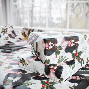 Custom Name Tricolor Cavalier King Charles Spaniel Wrapping Paper: Personalized CKCS Dog Christmas Watercolor Gift Wrap image 7