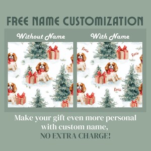 Custom Name Tricolor Cavalier King Charles Spaniel Wrapping Paper: Personalized CKCS Dog Christmas Watercolor Gift Wrap image 2