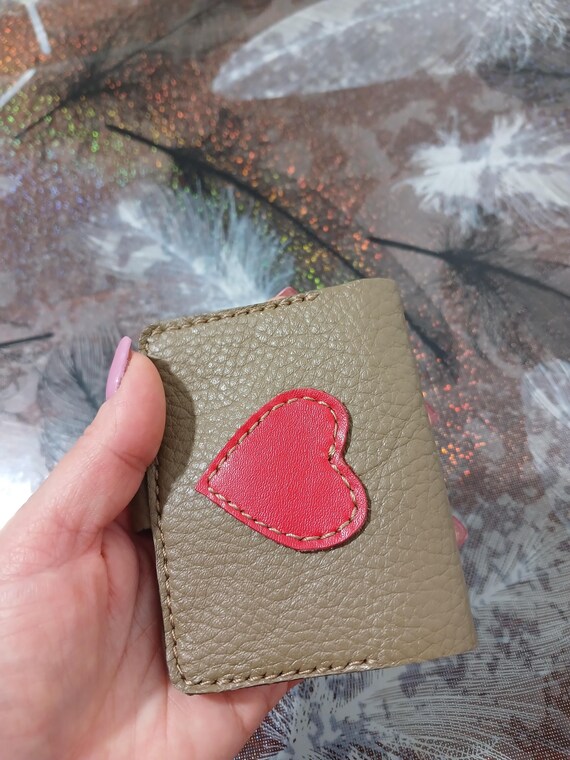 Genuine Leather Mini Wallet With Heart – Handmade Card Holder