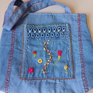 Bestickte Schultertasche denim,bestickt mit Blumen,Beuteltasche für Frauen,mit Magnetverschluss,Kordelzug,zwei Taschen,bestickt Tasche für Ihn