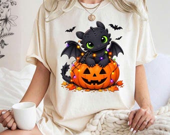 Cute Halloween Dragon Shirt, Black Dragon Pumpkin Tee, Spooky Baby Dragon Halloween Shirt, Funny Halloween Gift for Dragon Lovers
