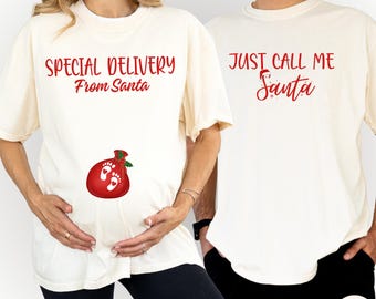 Christmas Pregnancy Announcement Shirt, Special Delivery From Santa Shirt, Xmas Funny Gender Reveal Couple Matching Tshirt, Xmas Pregnant