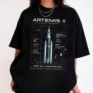 Artemis II Rocket Blueprint Shirt, Space Mission Tee, Lunar Flight Graphic T-Shirt, Sci-Fi Engineering Design, Space Lover Gift