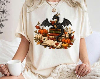 Black Dragon Reading Shirt, Fantasy Book Lover Tee, Cozy Autumn Dragon Shirt, Cute Reader Gift, Book Club Librarian Shirt
