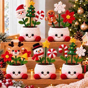 Crochet Christmas Plant Pot, Handmade Holiday Decor, Santa Snowman Reindeer Gingerbread Christmas Tree, Cute Xmas Gift