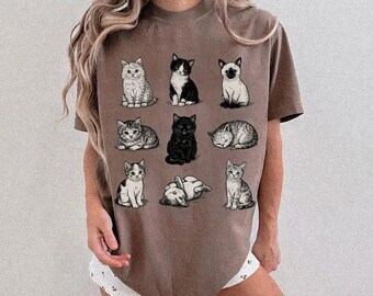 Cats 90s Vintage Style T-shirt, Retro Comfort Colors® Y2k Kitten Tee, Cat Lovers Gift, Cute Cat Shirts,Nature Unisex Adult Pet Shirt