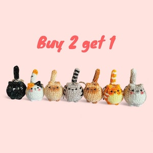 Handmade Crochet Cute Cat Keychain, Handmade Mini Crochet Amigurumi Cat Keychain,Gift for Cat Lovers, Cat Accessory Keychain, buy 2 get 1 fr