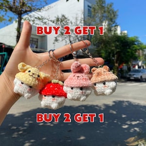 Crochet Cute Mushroom Keychain, Buy 2 Get 1, Mushroom Wear Hat Keychain, Handmade Mushroom, Crochet Keychain, Cute Keychain, Gift For Her