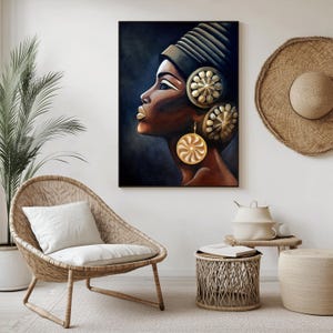 Original Canvas Acrylic Painting African Woman Profile | Minimalist Ethnic Art | 80x60 cm Painting on Frame Ready to Hang
