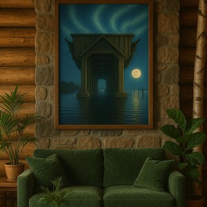 Lake Superior Ore Dock Wall Art – Minimalist Night Sky Print | Marquette MI Landmark | Modern Nature Decor for Lakeside & Cabin Homes