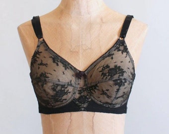 Vintage 1950s Bra | 50s Lily of France Black Lace Lingerie