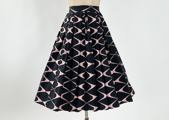 Vintage 1950s Skirt | 50s Atomic Print Full Skirt - image 1