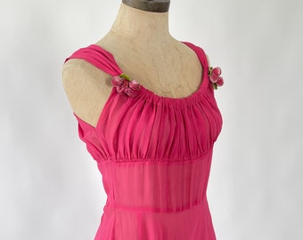 Vintage 1940s Dress | 40s Pink Silk Chiffon Dress