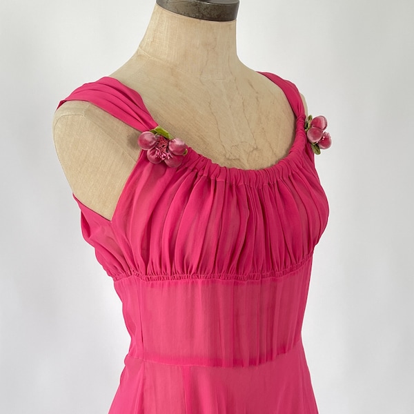 Vintage 1940s Dress | 40s Pink Silk Chiffon Dress