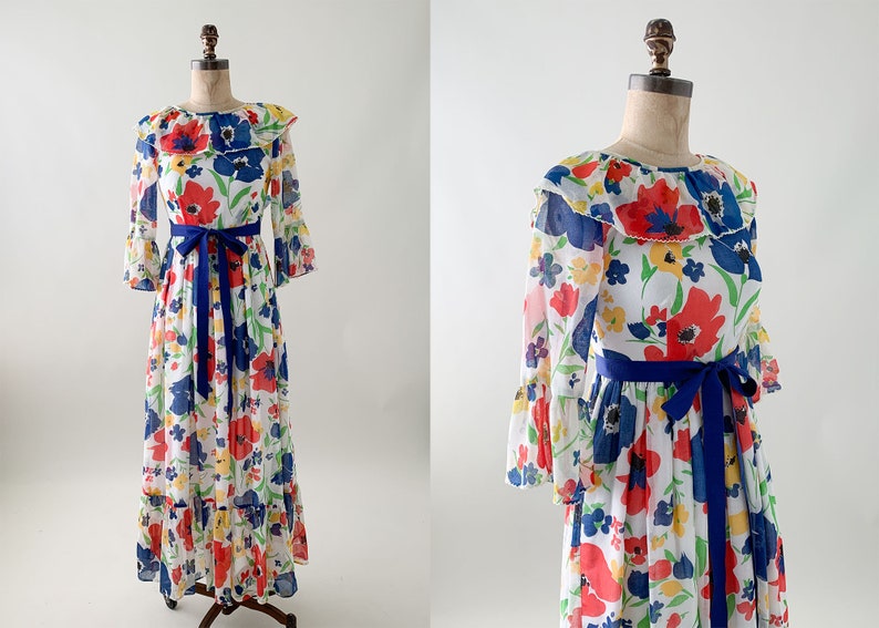 Vintage 1970s Floral Maxi Dress image 1