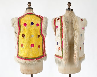 Vintage 1960s Embroidered Mongolian Fur Vest