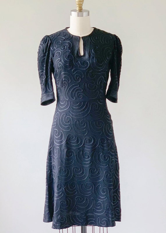 Vintage 1930s Dress | 30s Soutache Crepe Dress - image 3