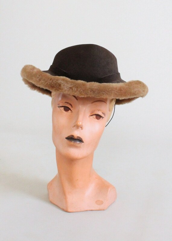 Vintage 1940s Felt Fedora with Faux Fur Trim - image 5