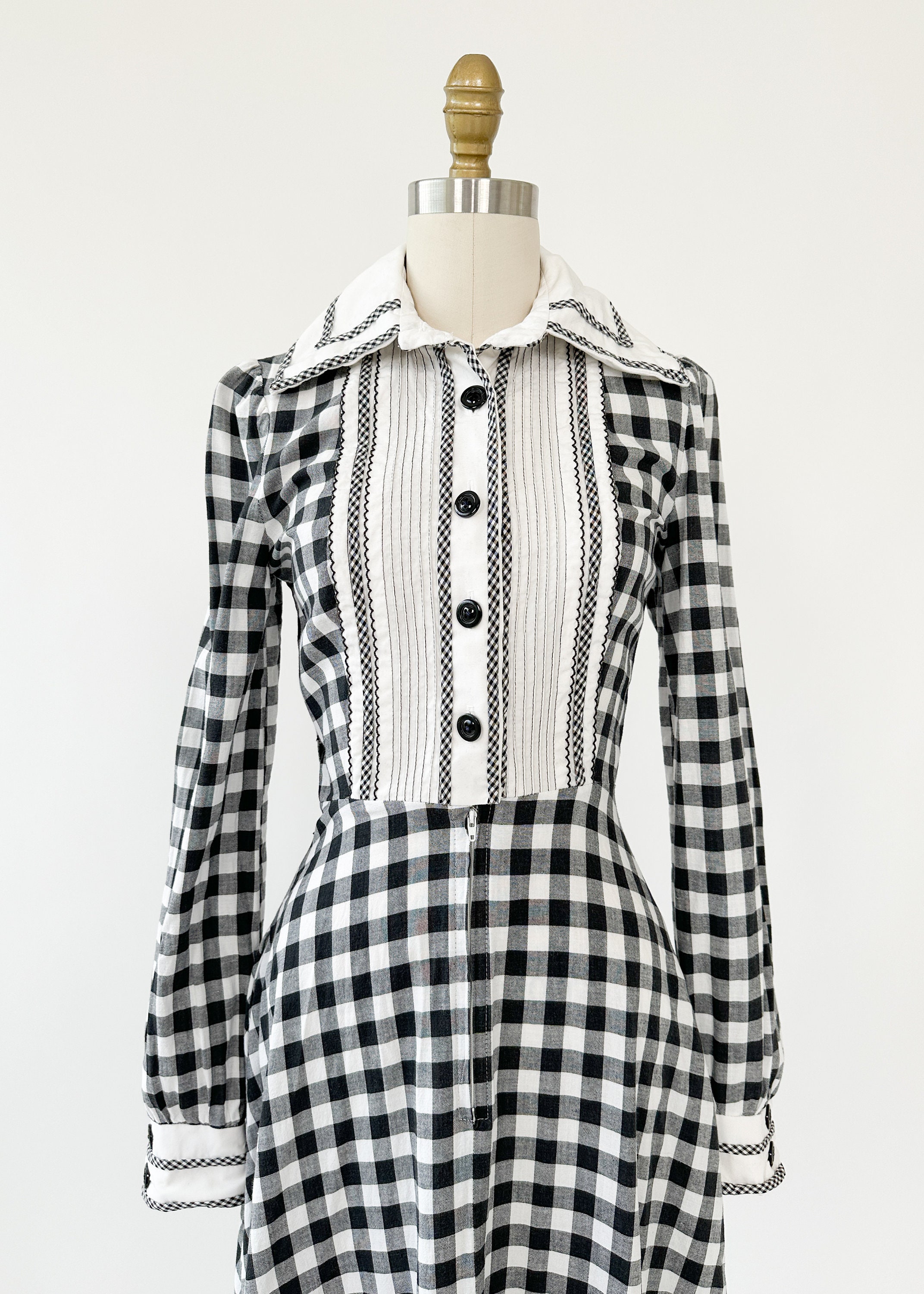 Vintage 1970s Dress 70s Jean Varon Maxi Dress Black White