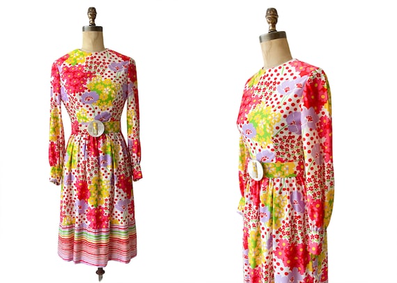 Vintage 1960s 1970s Joan Leslie Print Dress - image 1