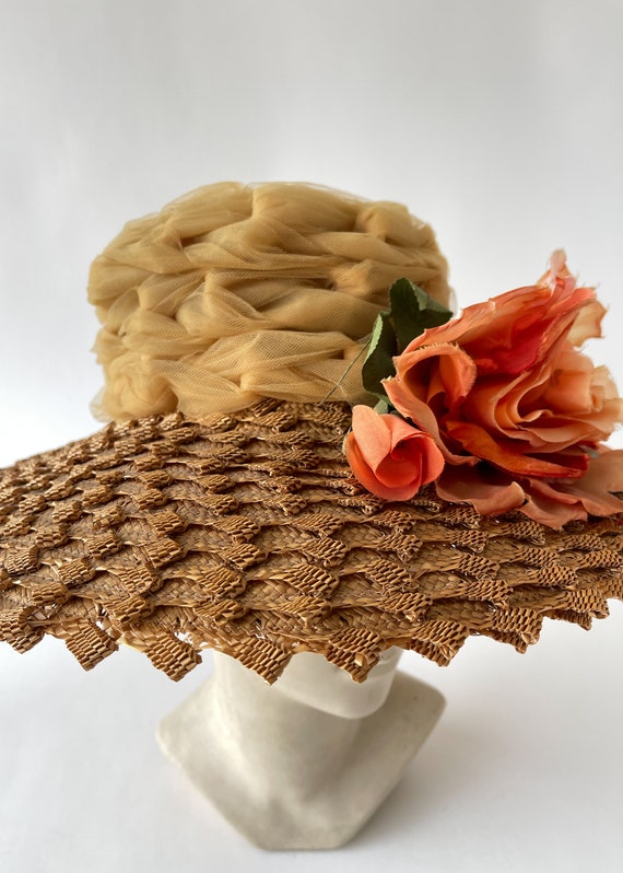 Vintage 1950s Straw and Tulle Hat - image 4
