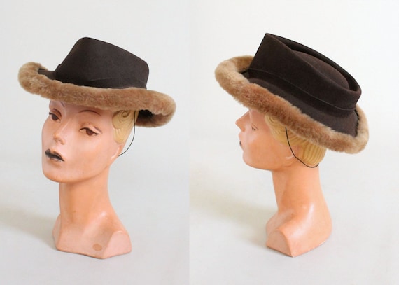 Vintage 1940s Felt Fedora with Faux Fur Trim