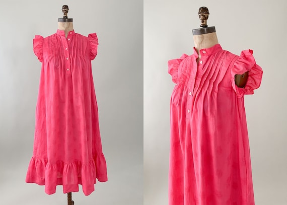 Vintage 1980s Pink Cotton Ruffle Tent Dress