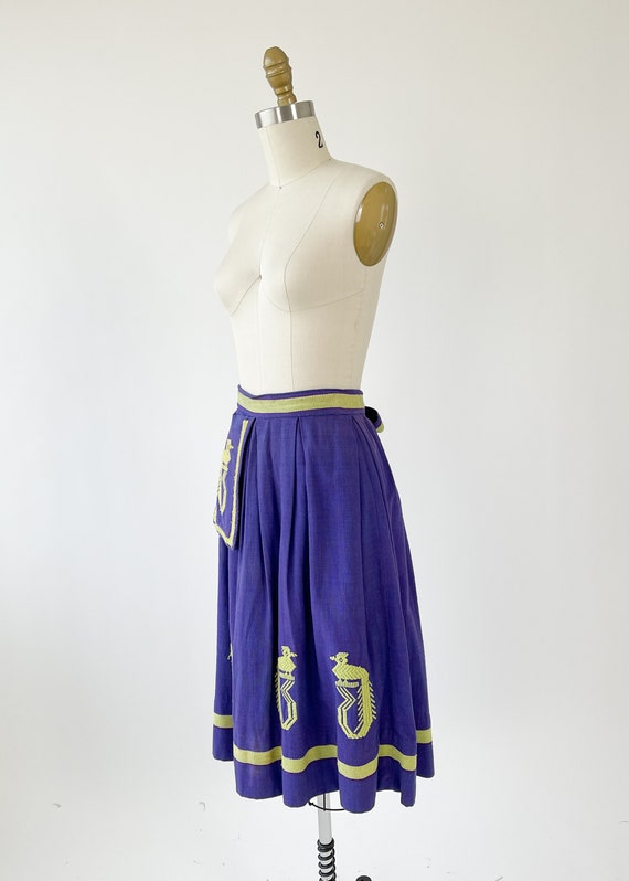 Vintage 1950s Skirt | 50s Embroidered Woven Cotto… - image 5