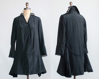 Antique Edwardian Black Silk Coat with Stand Up Collar