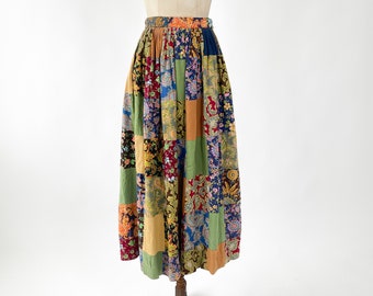 Vintage 1970s Skirt | 70s Patchwork Cotton Skirt